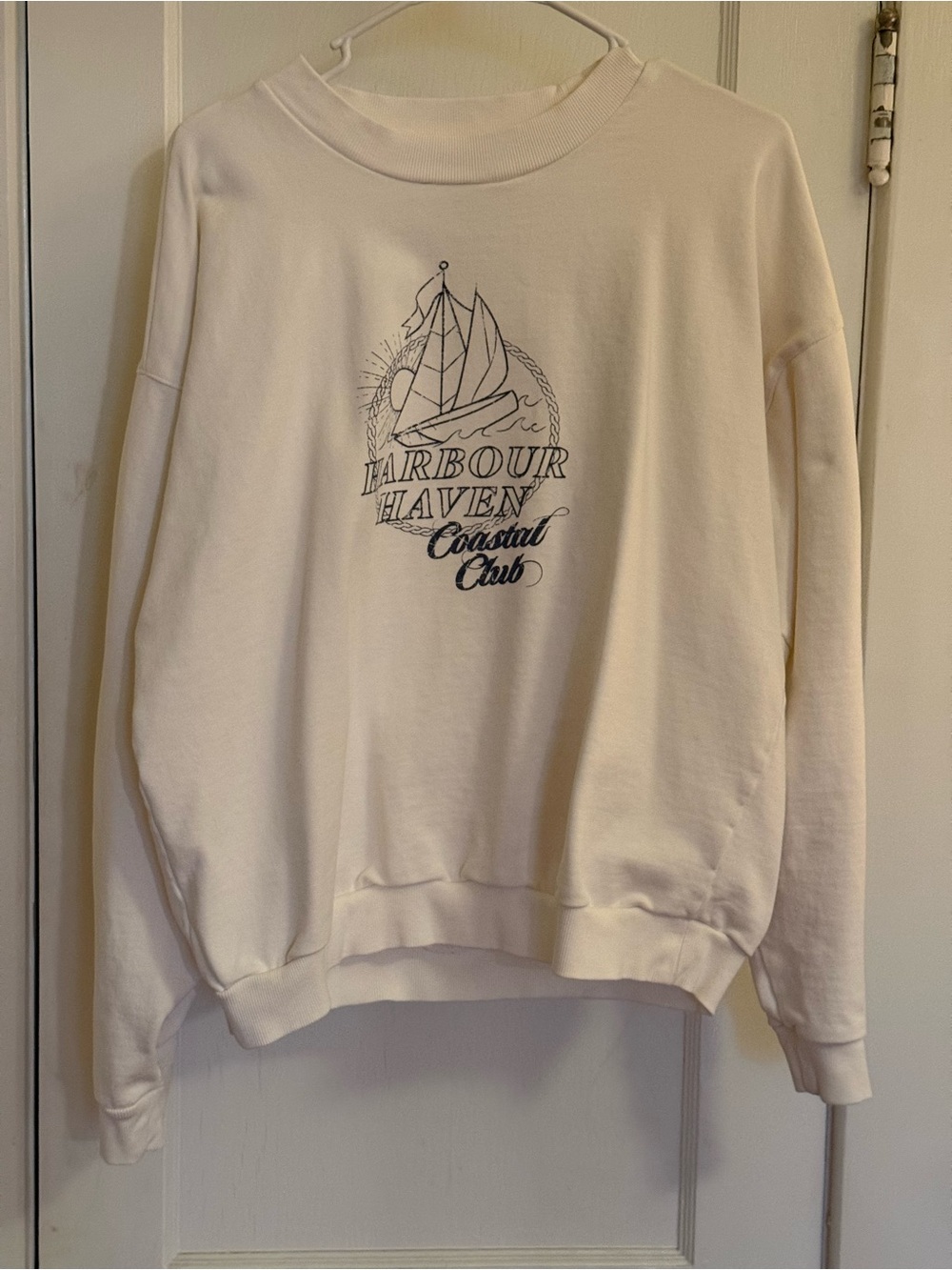 Able Harbour Haven Coastal Club Crewneck - Cream with Navy Graphic
